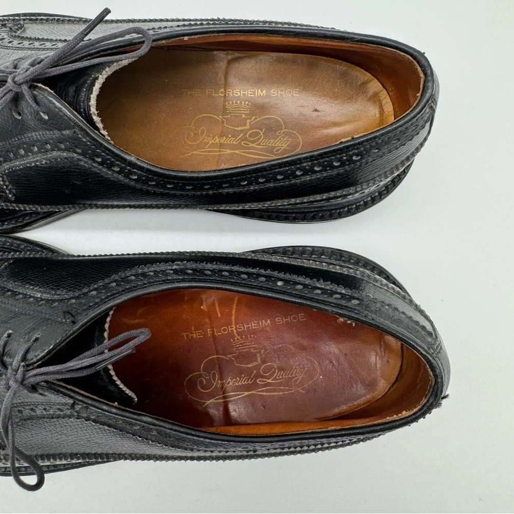 Florsheim Black Leather Long Wingtip Oxford Size 10.5 B